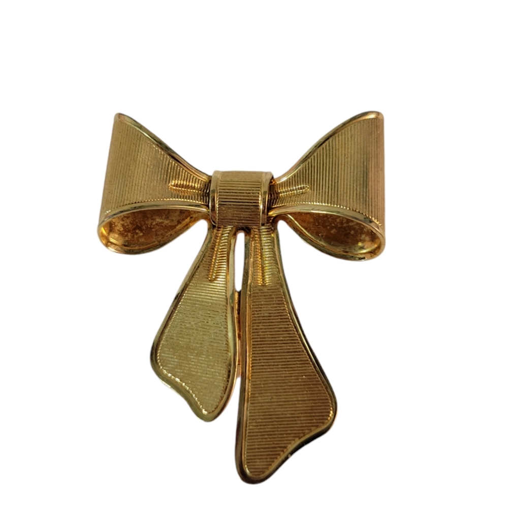 Vintage 1980 Avon Bow Brooch Scarf Clip Combo Goldtone